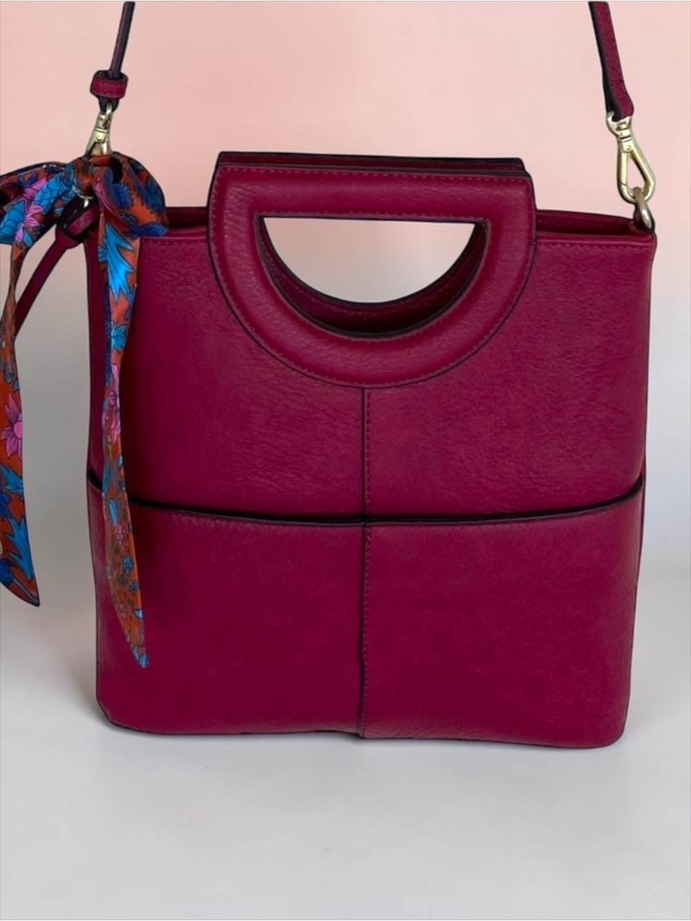 Sole Society Red Vegan Leather Crossbody Bag Twilly Scarf EUC